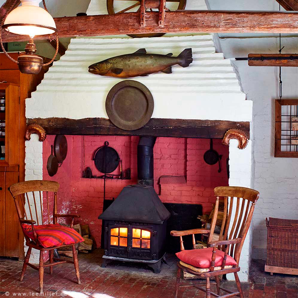 Fireplace in the old kitchen at Farleys